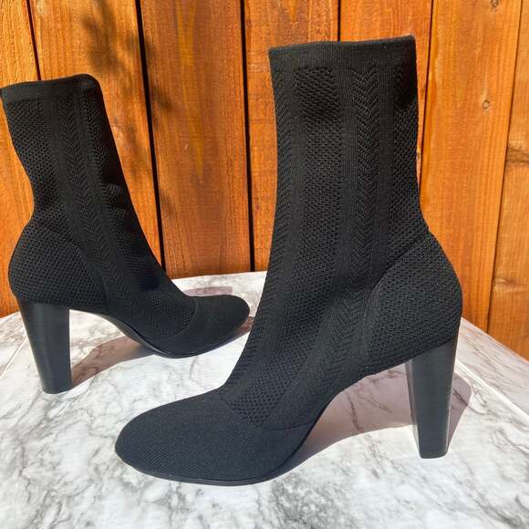 Charles David Black Knit Sock Boot Heels - Picture 2 of 9